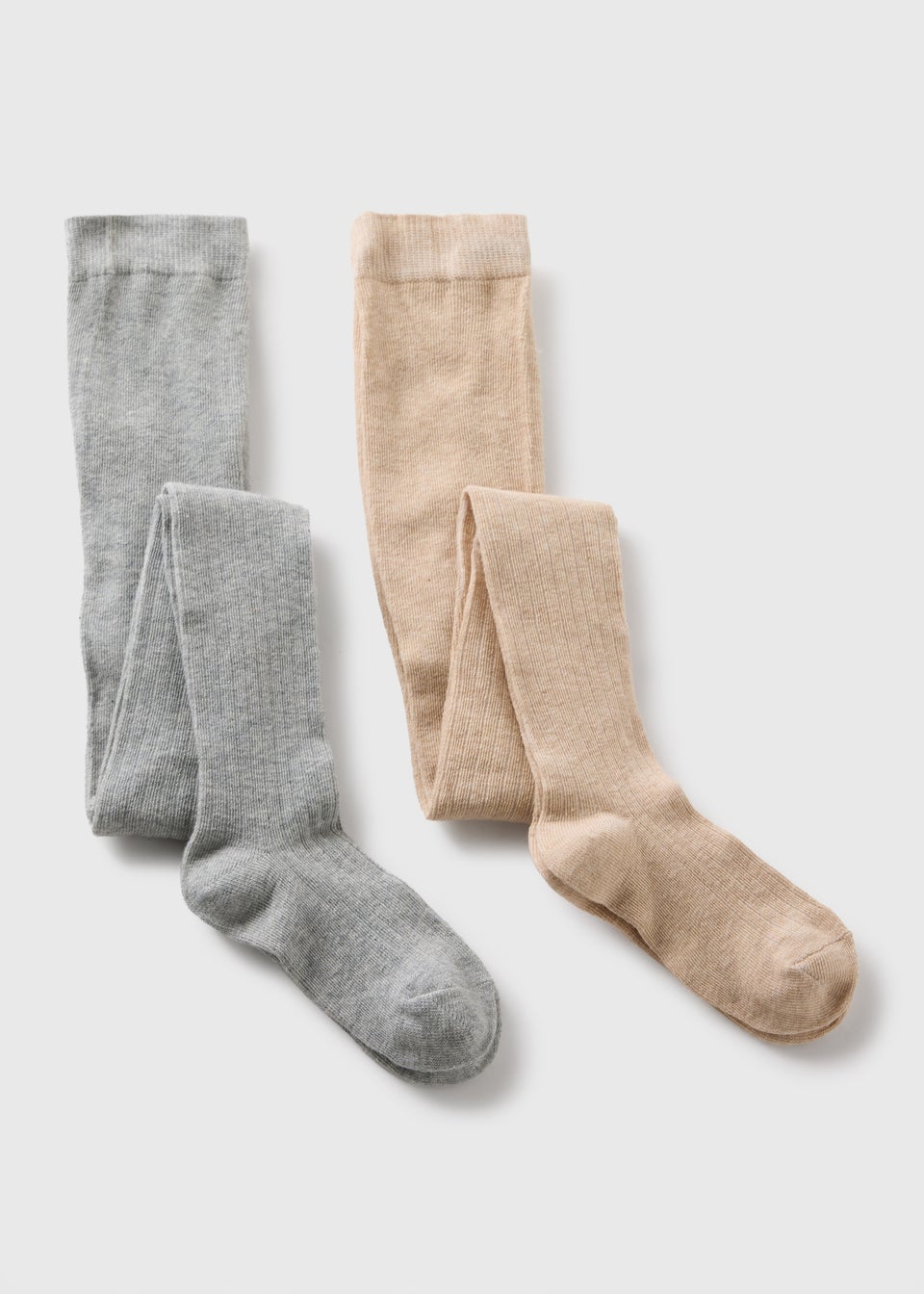 2 Pack Girls Grey & Oatmeal Ribbed Tights (2-11yrs)