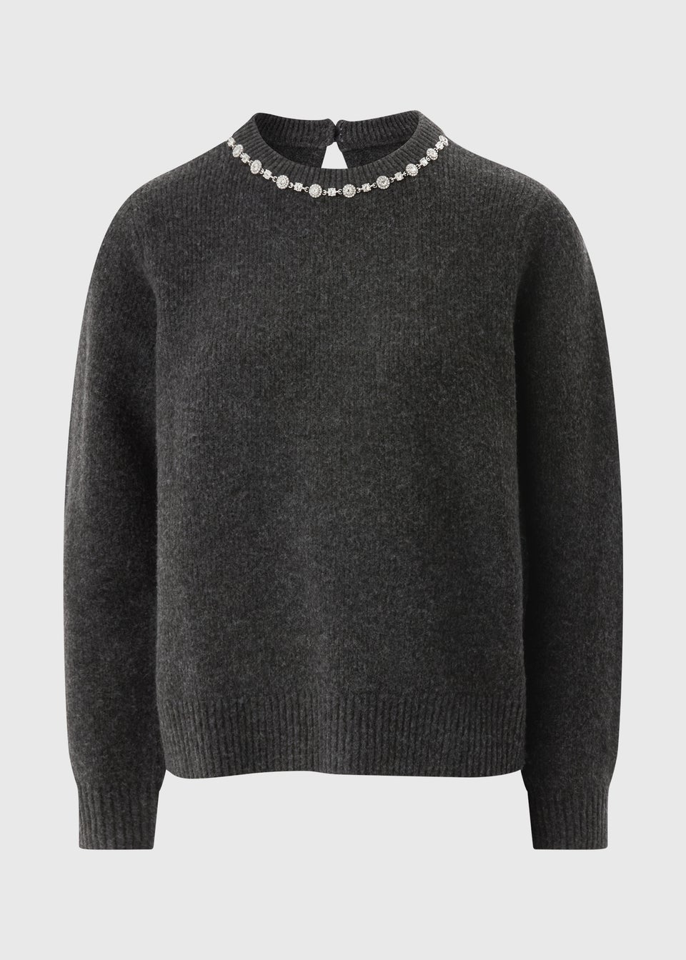 Charcoal Grey Jewel Neck Jumper