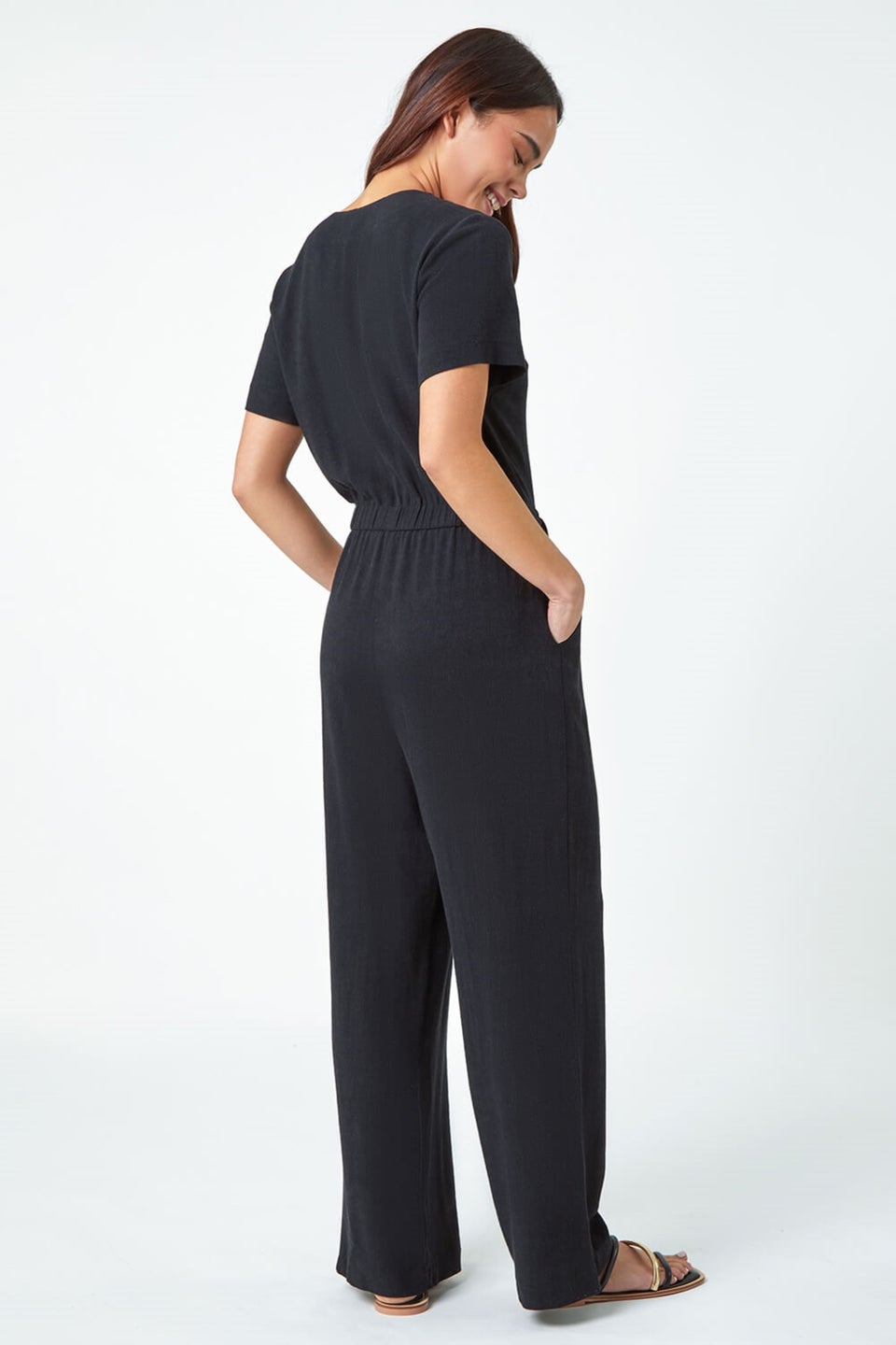 Roman Black Petite Linen Blend Jumpsuit