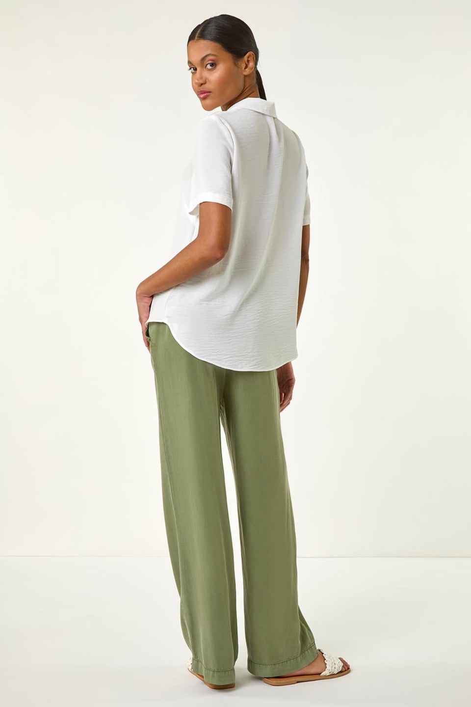 Roman Ivory Collared Short Sleeve Blouse