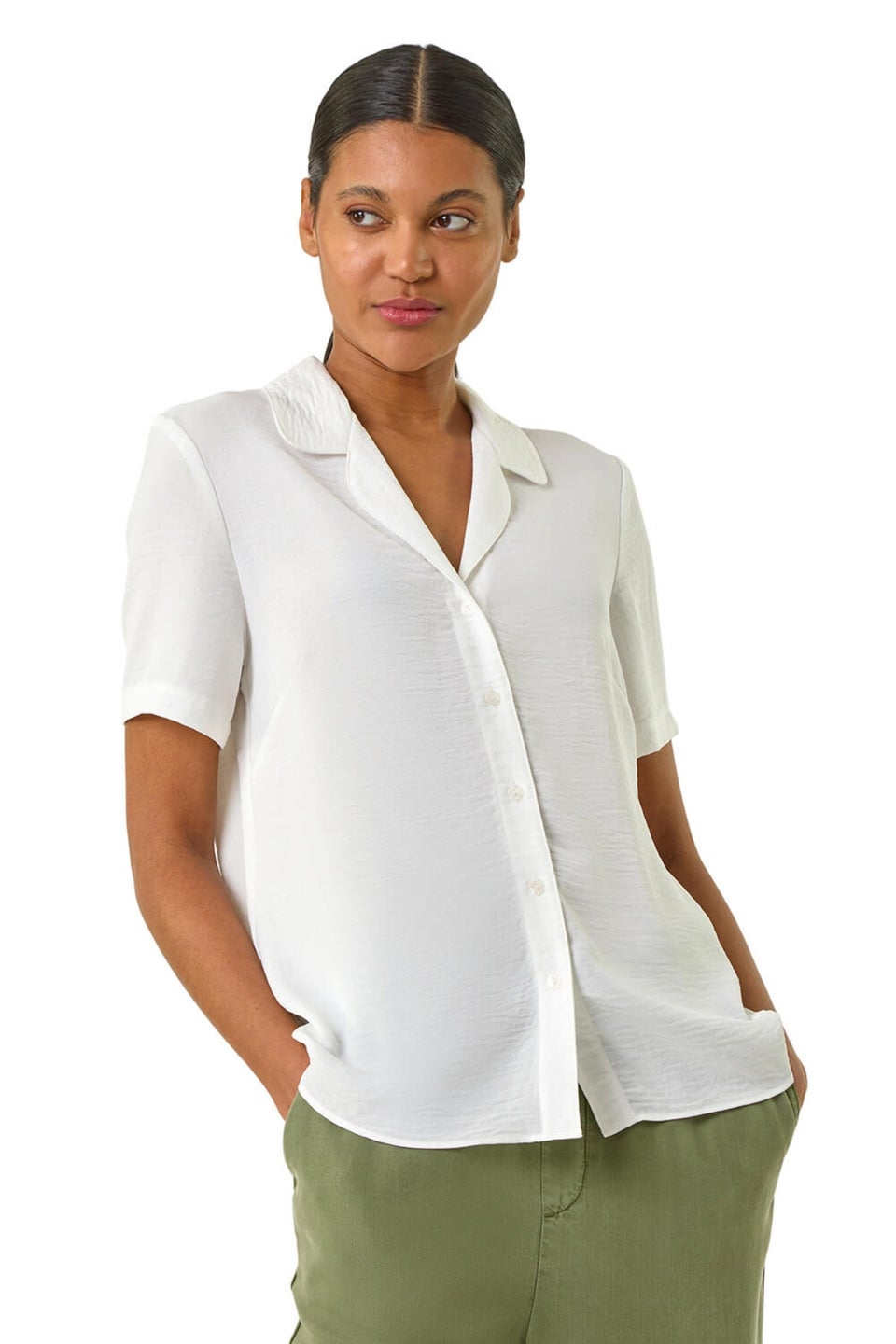 Roman Ivory Collared Short Sleeve Blouse