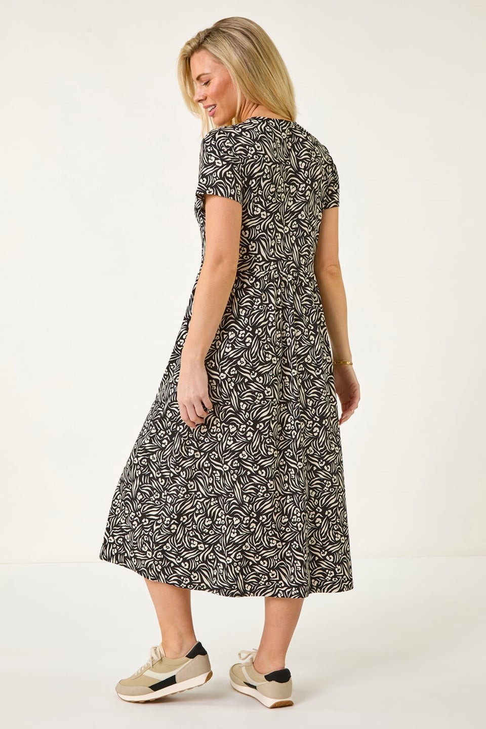 Roman Black Petite Abstract Print Button Shirt Dress
