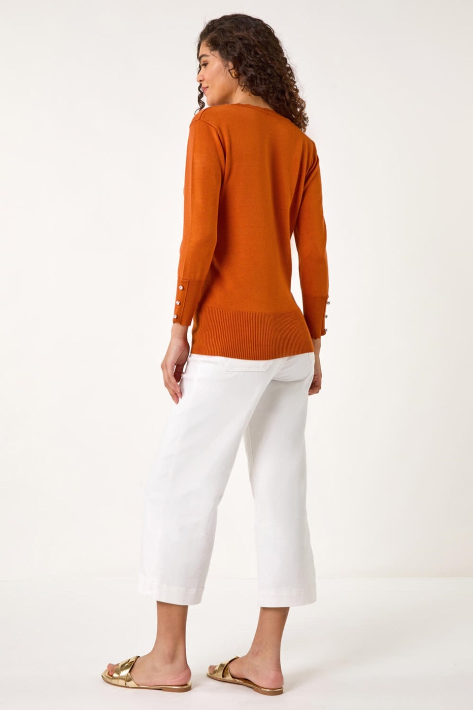 Roman Orange Scallop Neck Button Knit Jumper