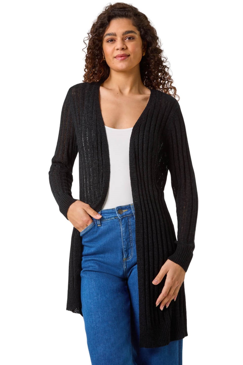 Roman Black Longline Lightweight Knit Cardigan