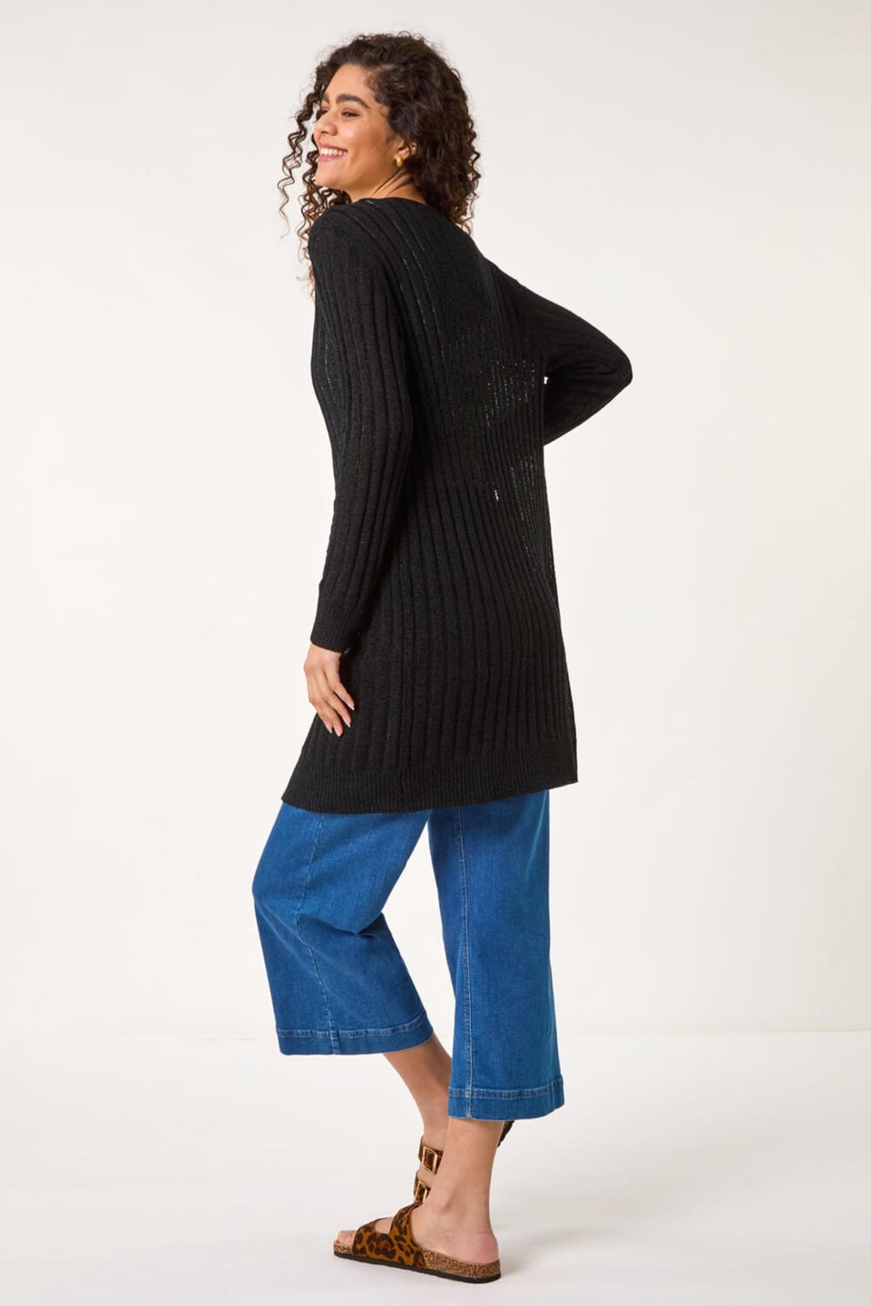 Roman Black Longline Lightweight Knit Cardigan