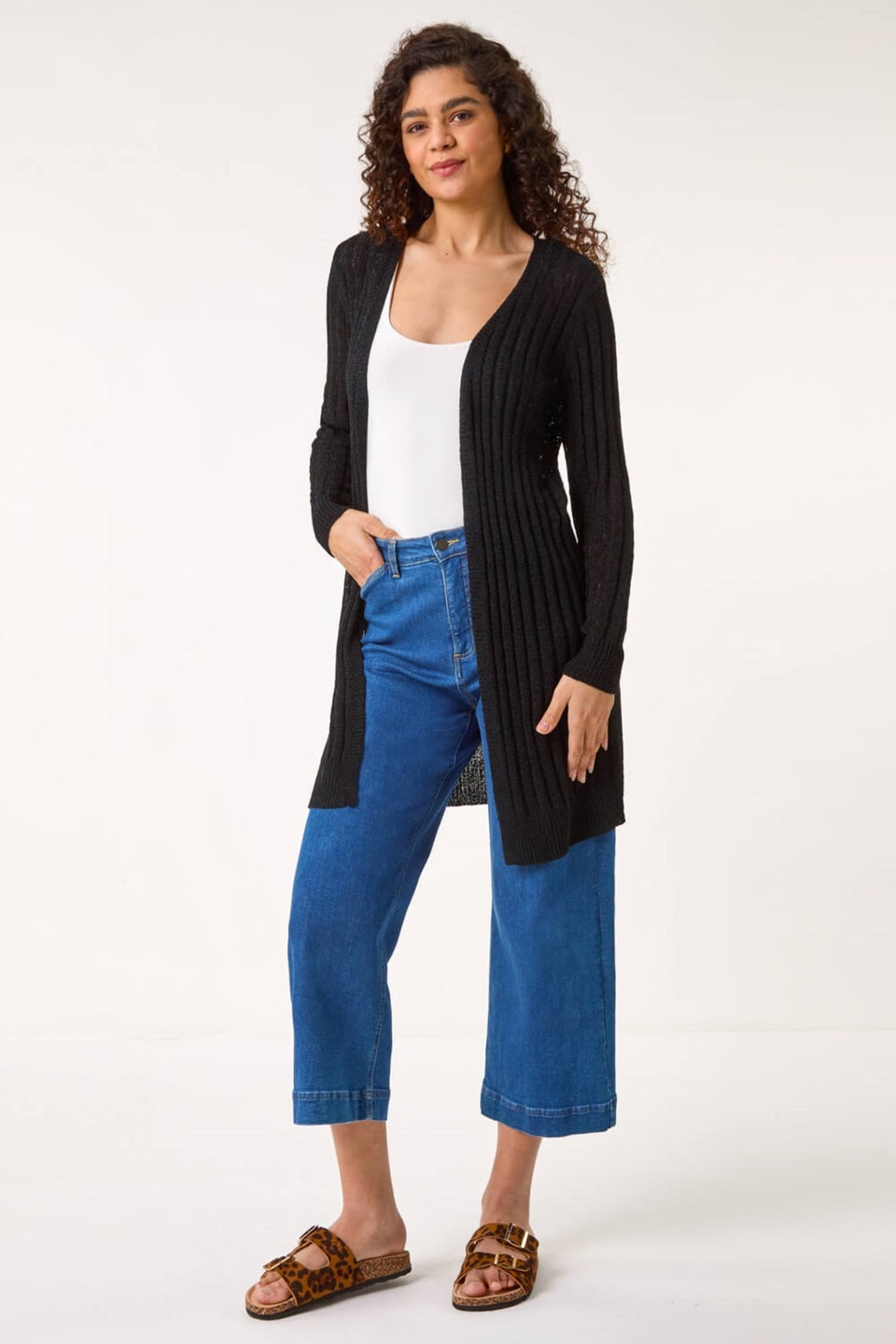 Roman Black Longline Lightweight Knit Cardigan
