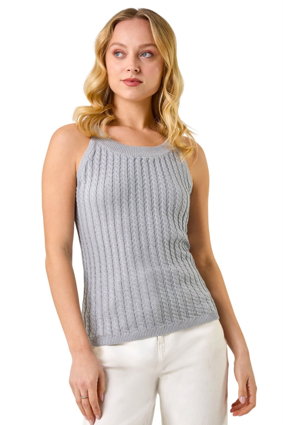 Dusk Silver Dusk Metallic Knit Vest Top