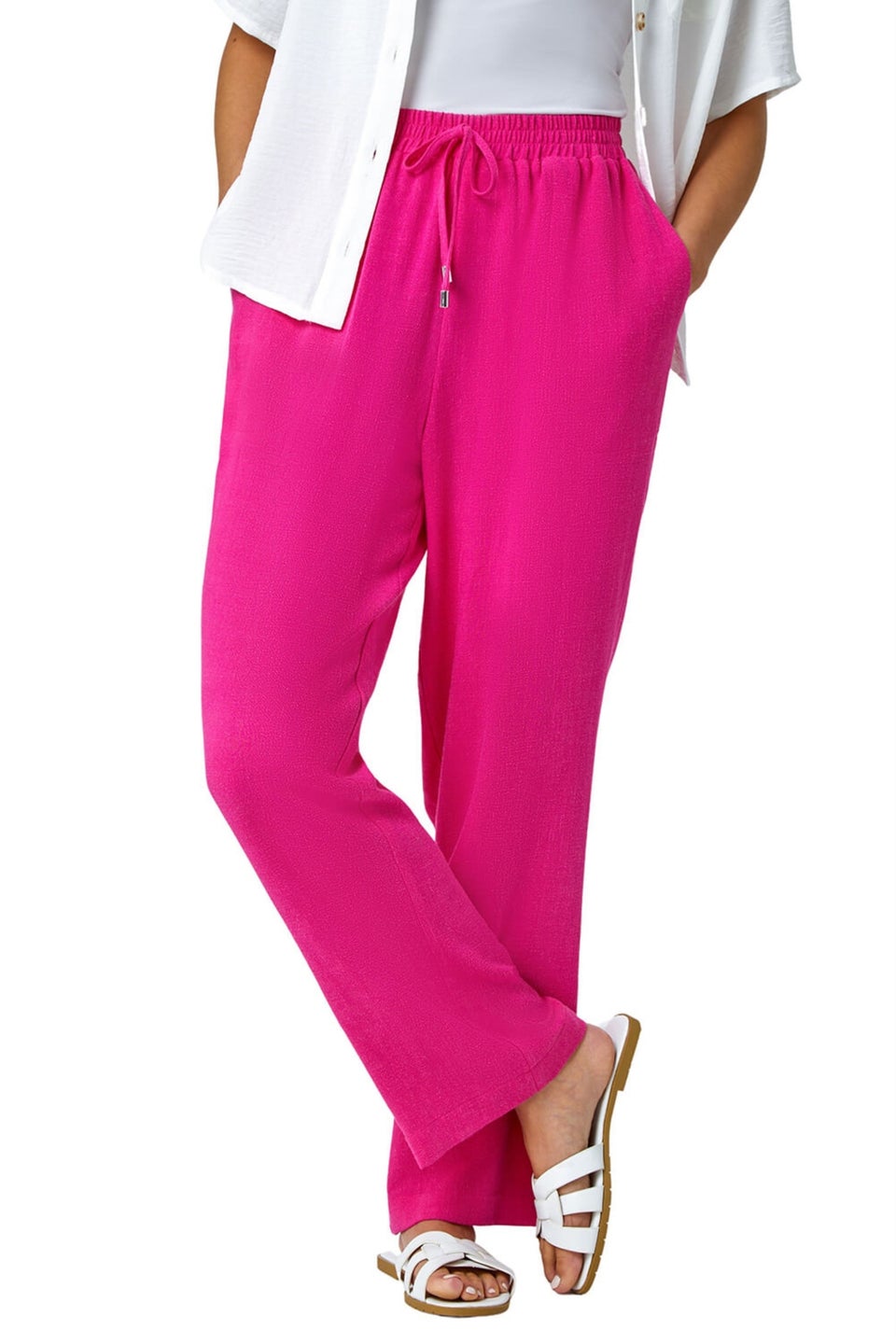 Roman Pink Petite Linen Mix Trousers