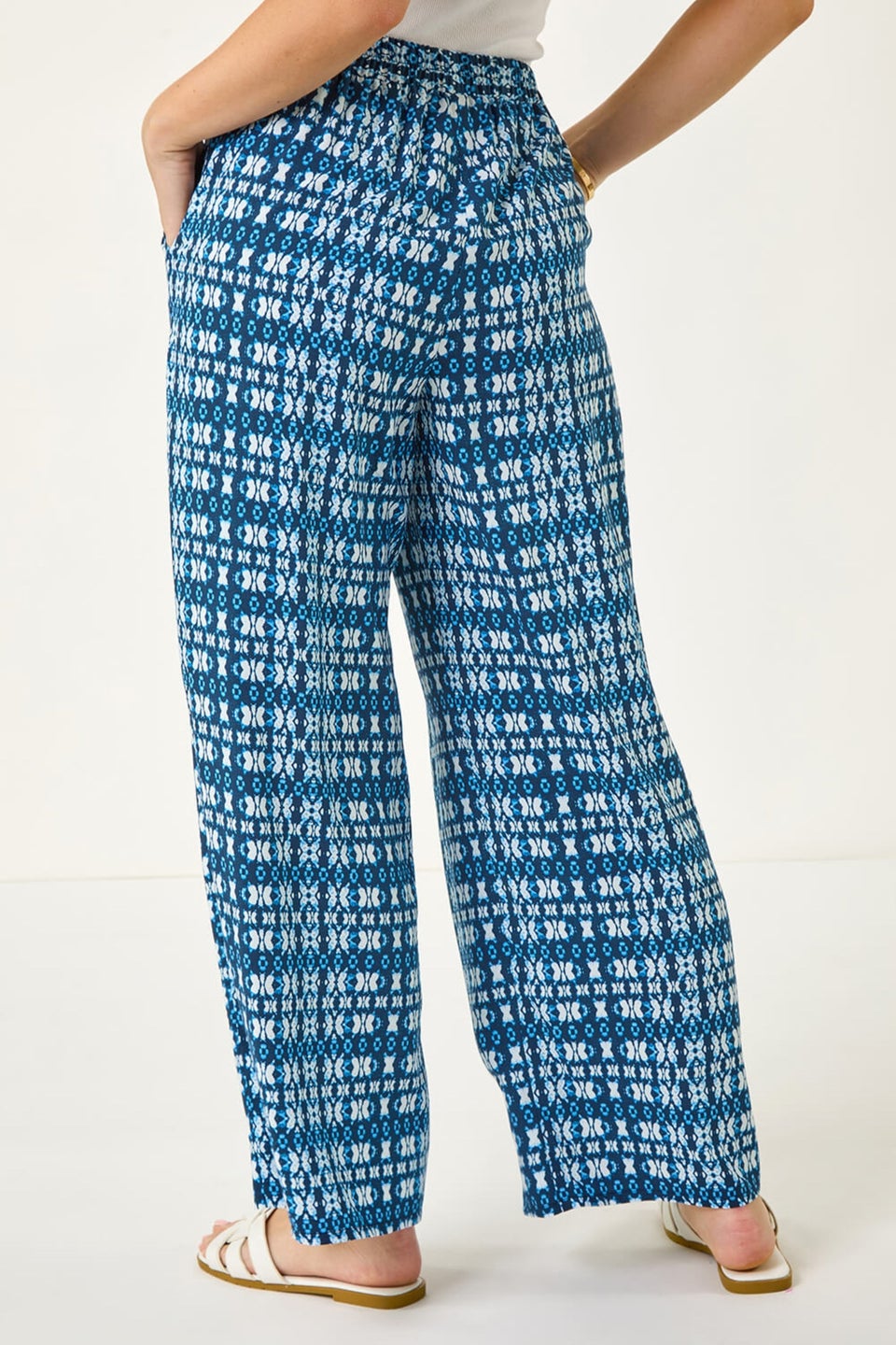 Roman Blue Petite Aztec Wide Leg Trouser