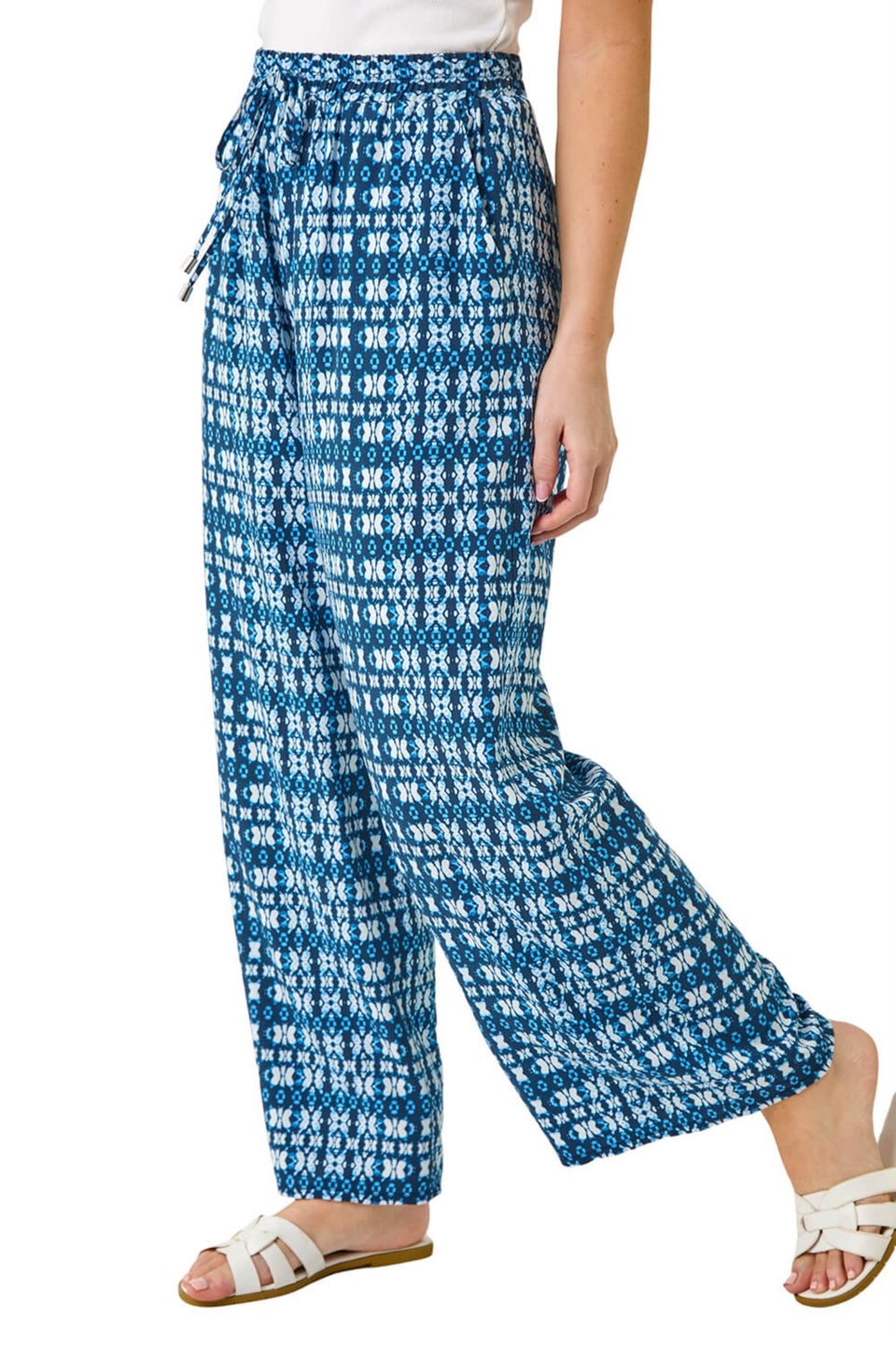 Roman Blue Petite Aztec Wide Leg Trouser