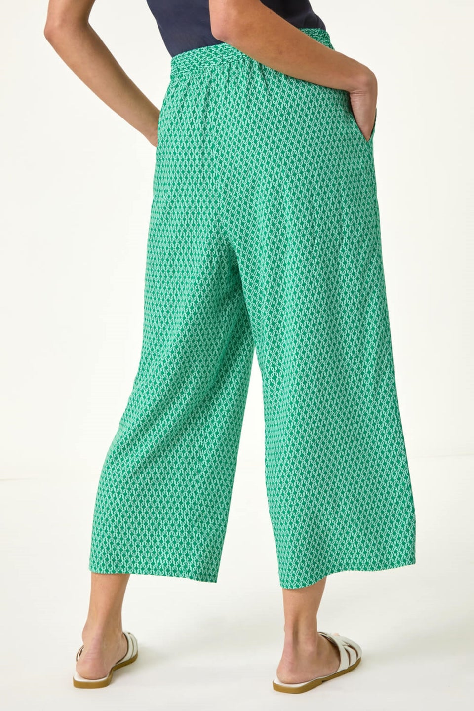 Roman Green Petite Geometric Cropped Trouser