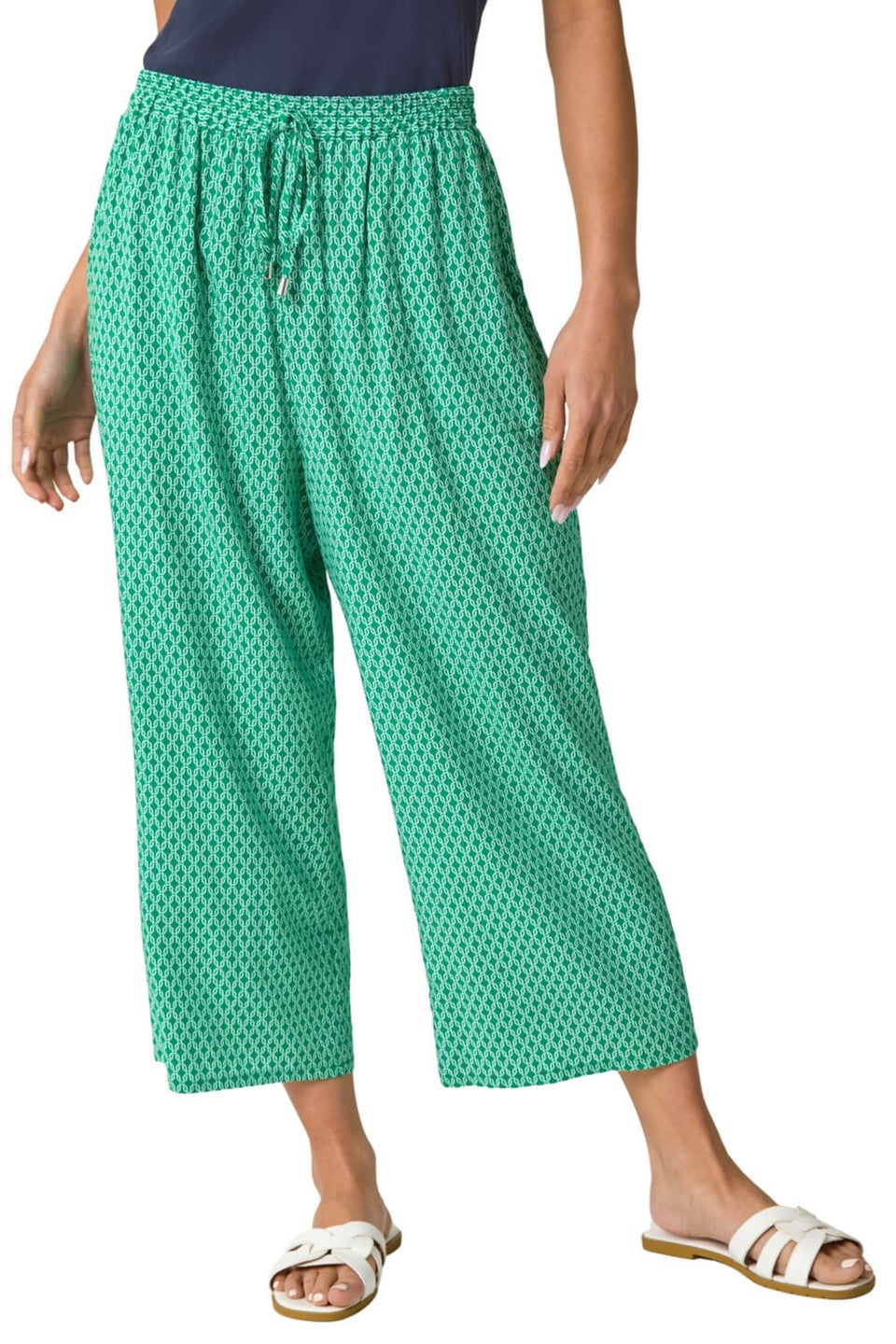 Roman Green Petite Geometric Cropped Trouser