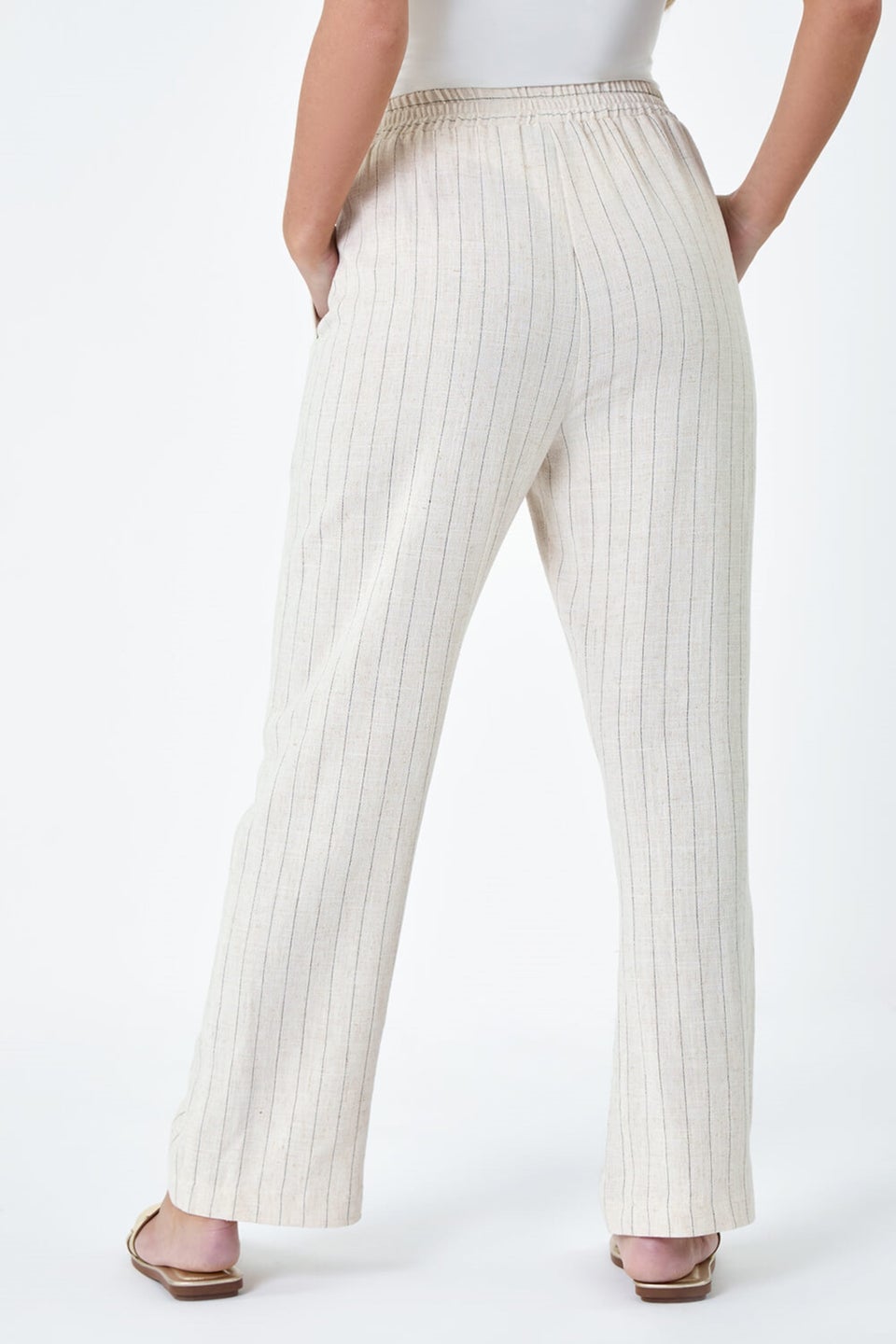 Roman Natural Petite Linen Blend Stripe Trousers