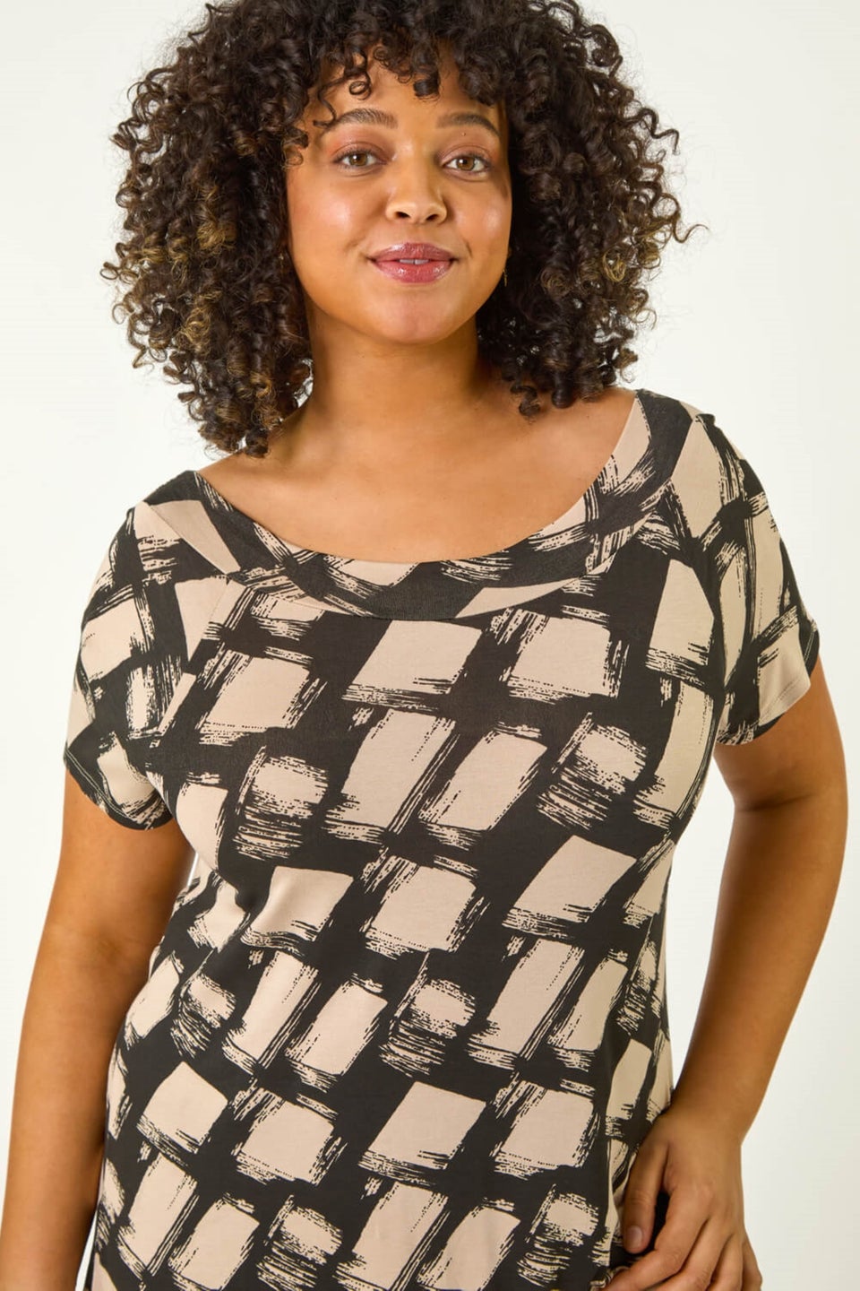 Roman Black Curve Bardot Geometric Stretch Top