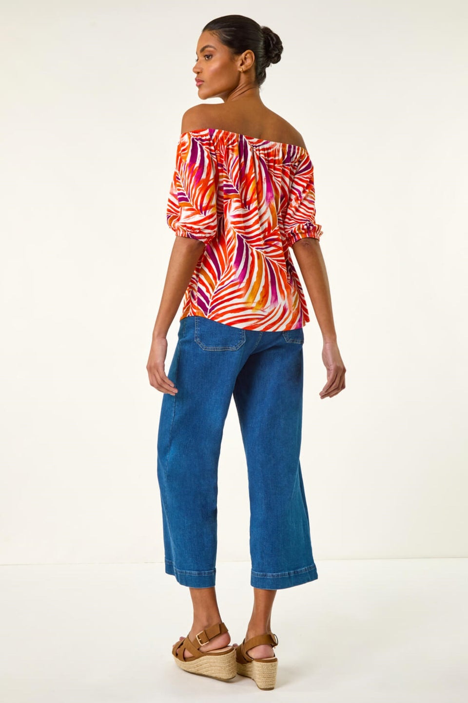 Roman Red Floral Print Bardot Stretch Top