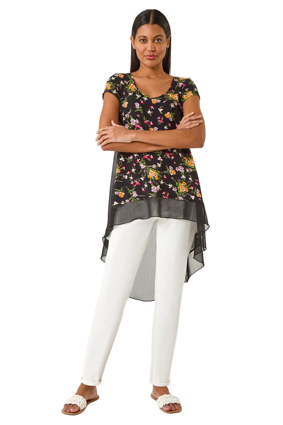 Roman Pink Floral High Low Hem Top