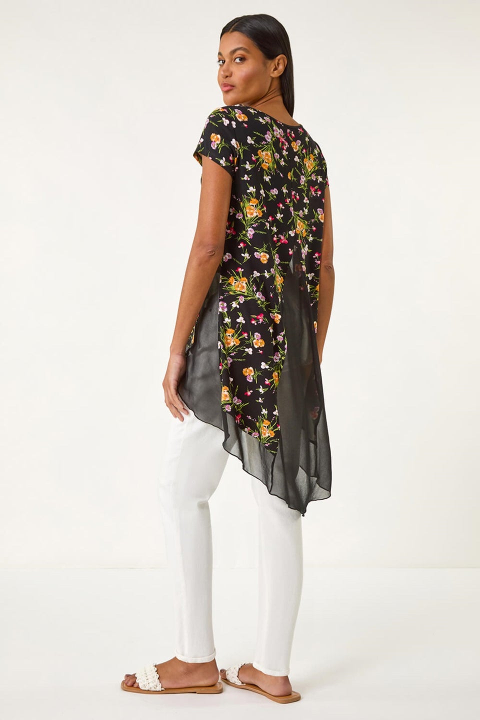 Roman Pink Floral High Low Hem Top