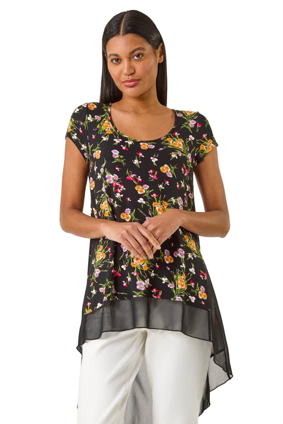 Roman Pink Floral High Low Hem Top