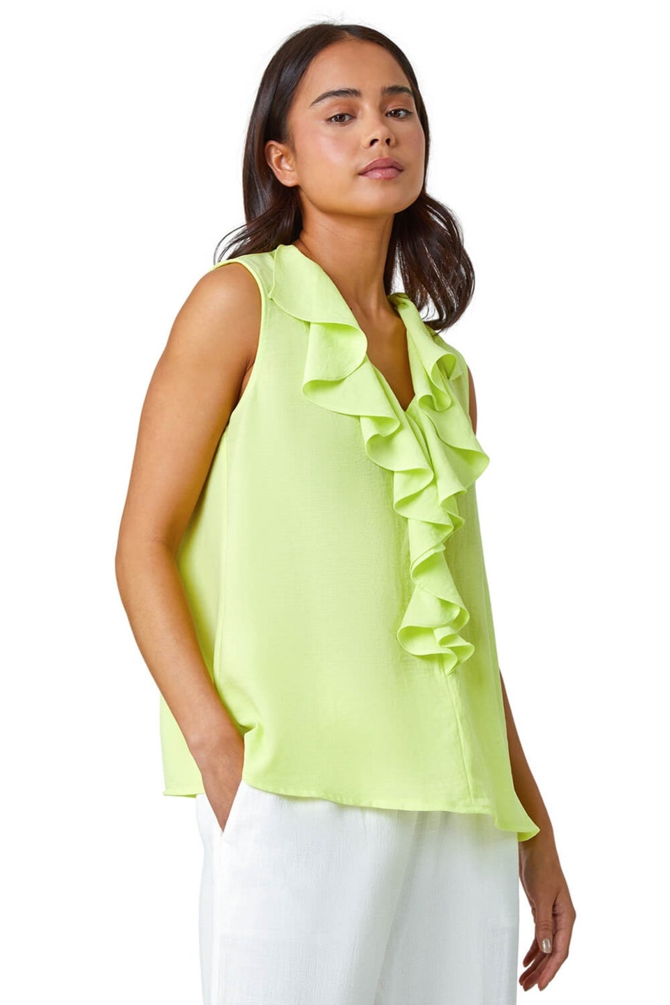 Roman Lime Petite Frill Front Vest Top