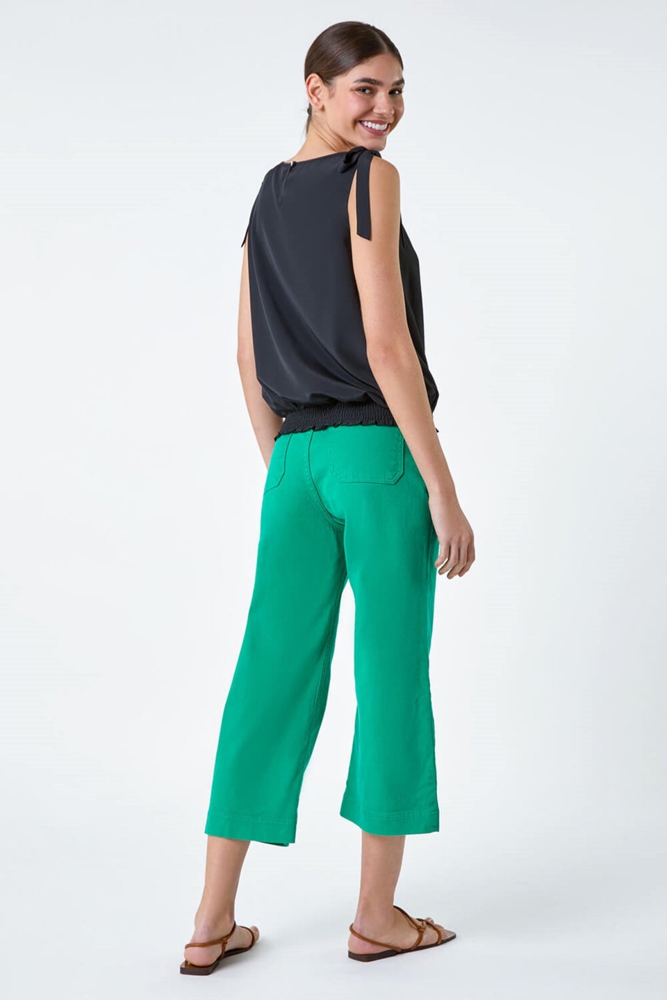 Roman Black Bow Detail Shirred Hem Top
