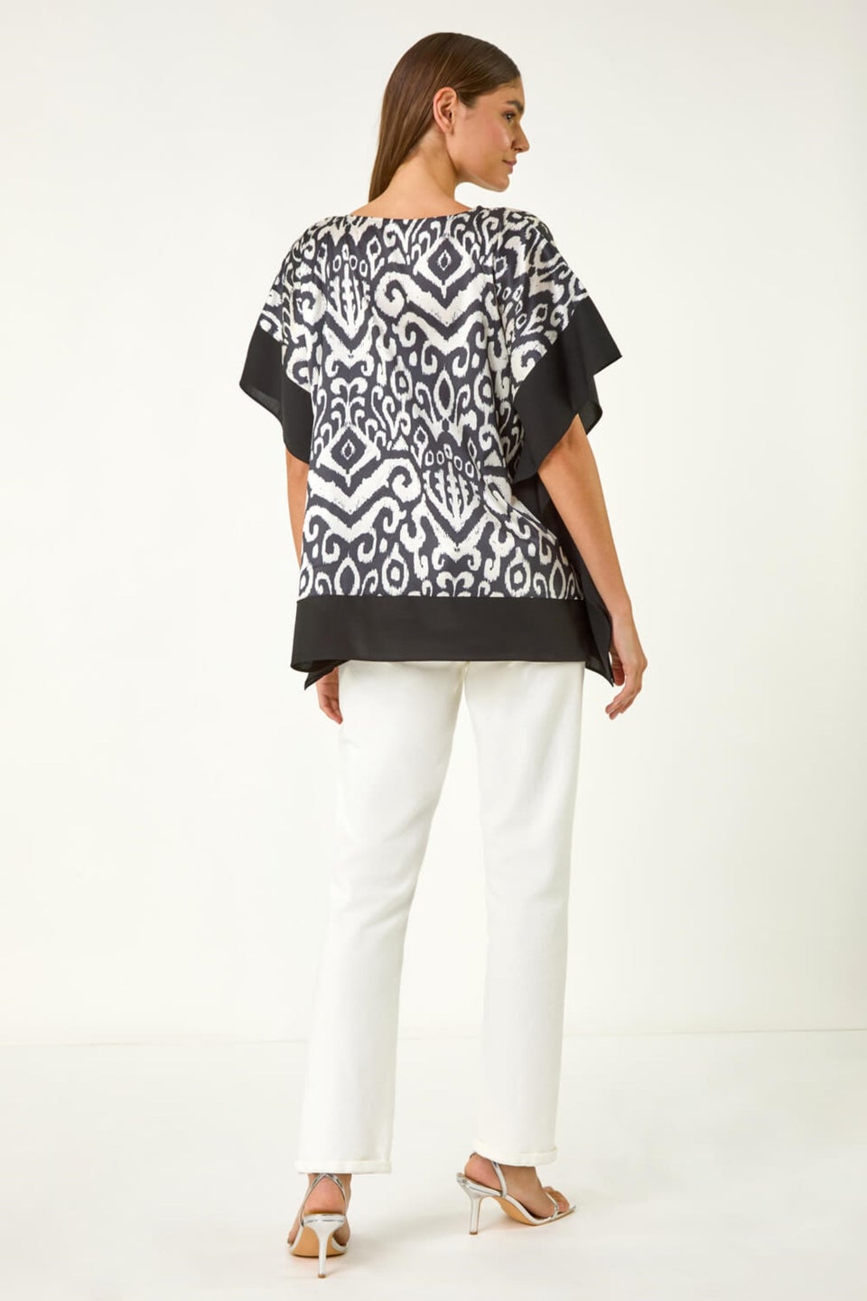 Roman Black Mono Printed Tunic Top