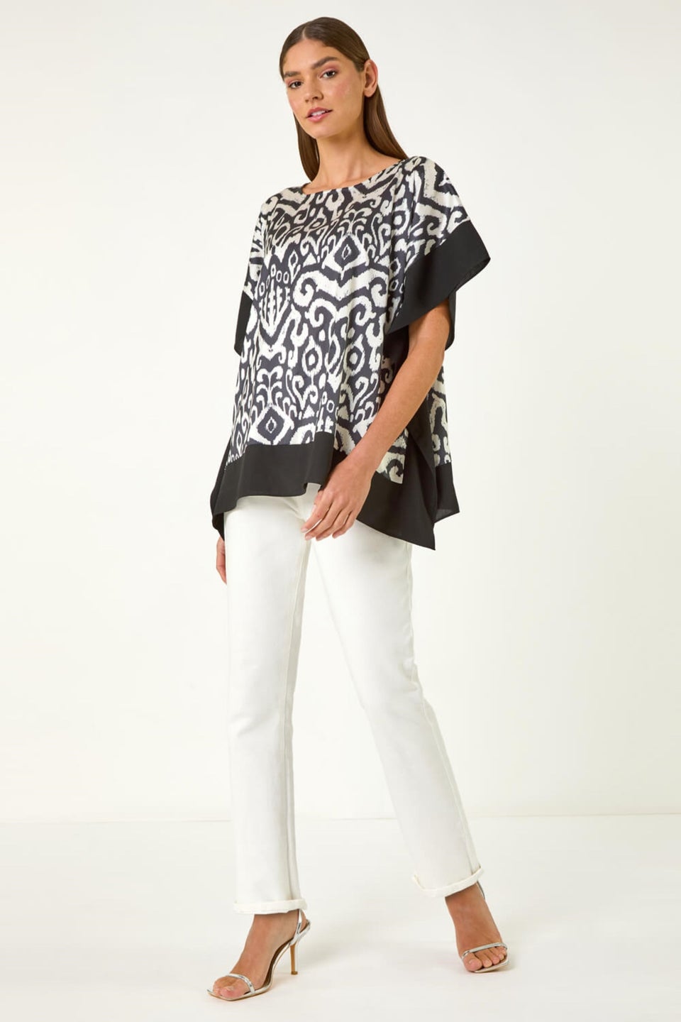 Roman Black Mono Printed Tunic Top