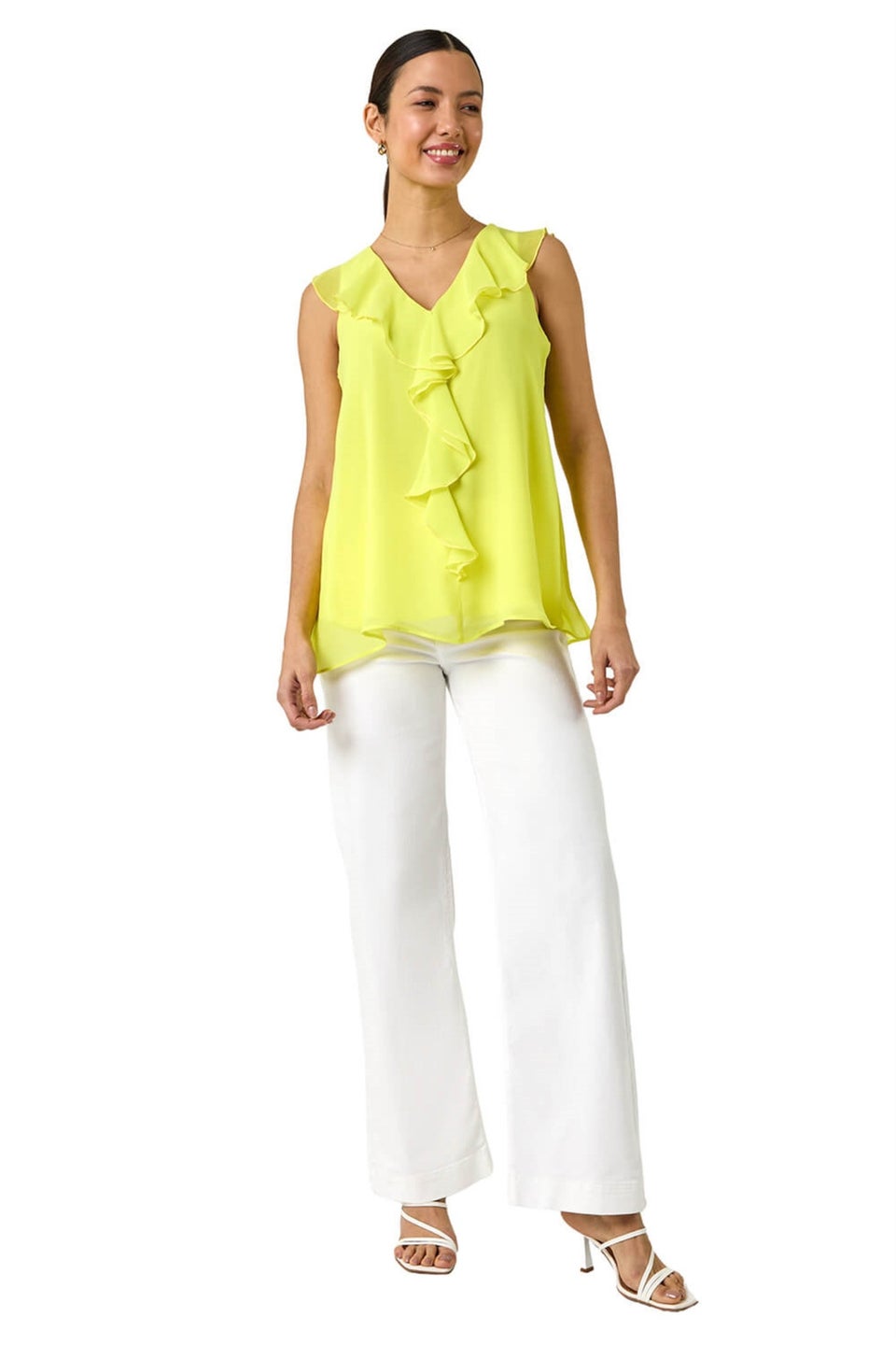 Roman Yellow Chiffon Ruffle Vest Top