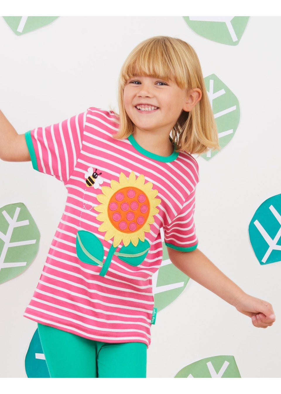 Toby Tiger Organic Pink Sunflower Applique T-Shirt (3 months - 6 years)