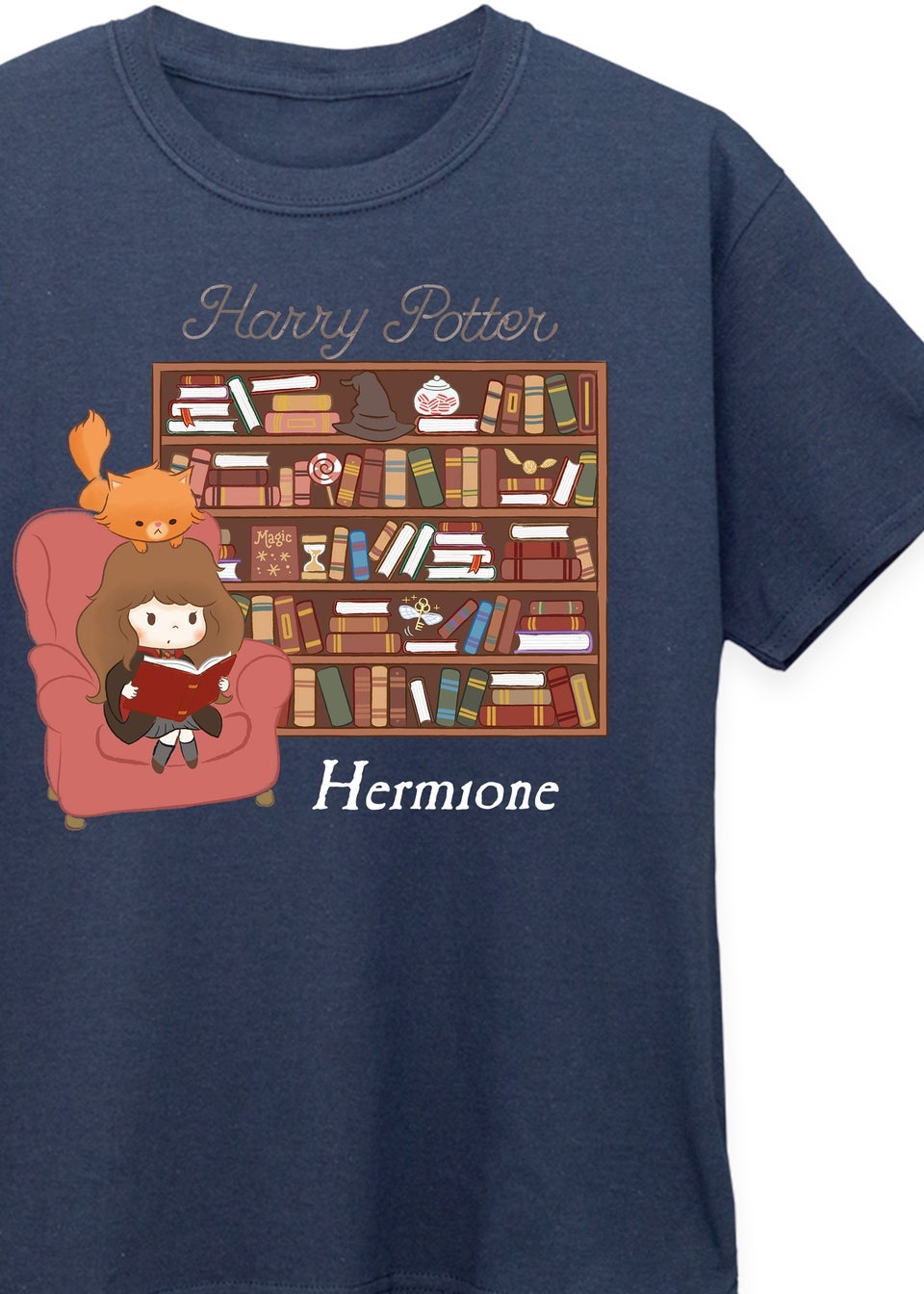 Harry Potter Hermione Library Girls Navy T-Shirt (3-13 Years)
