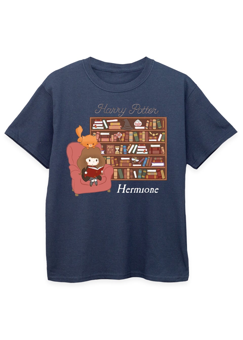 Harry Potter Hermione Library Girls Navy T-Shirt (3-13 Years)