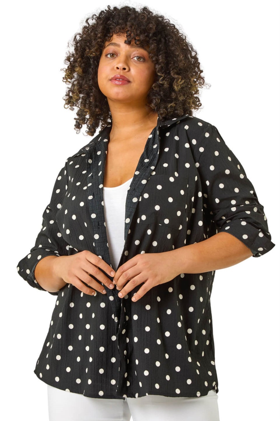 Roman Black Curve Spot Print Button Shirt