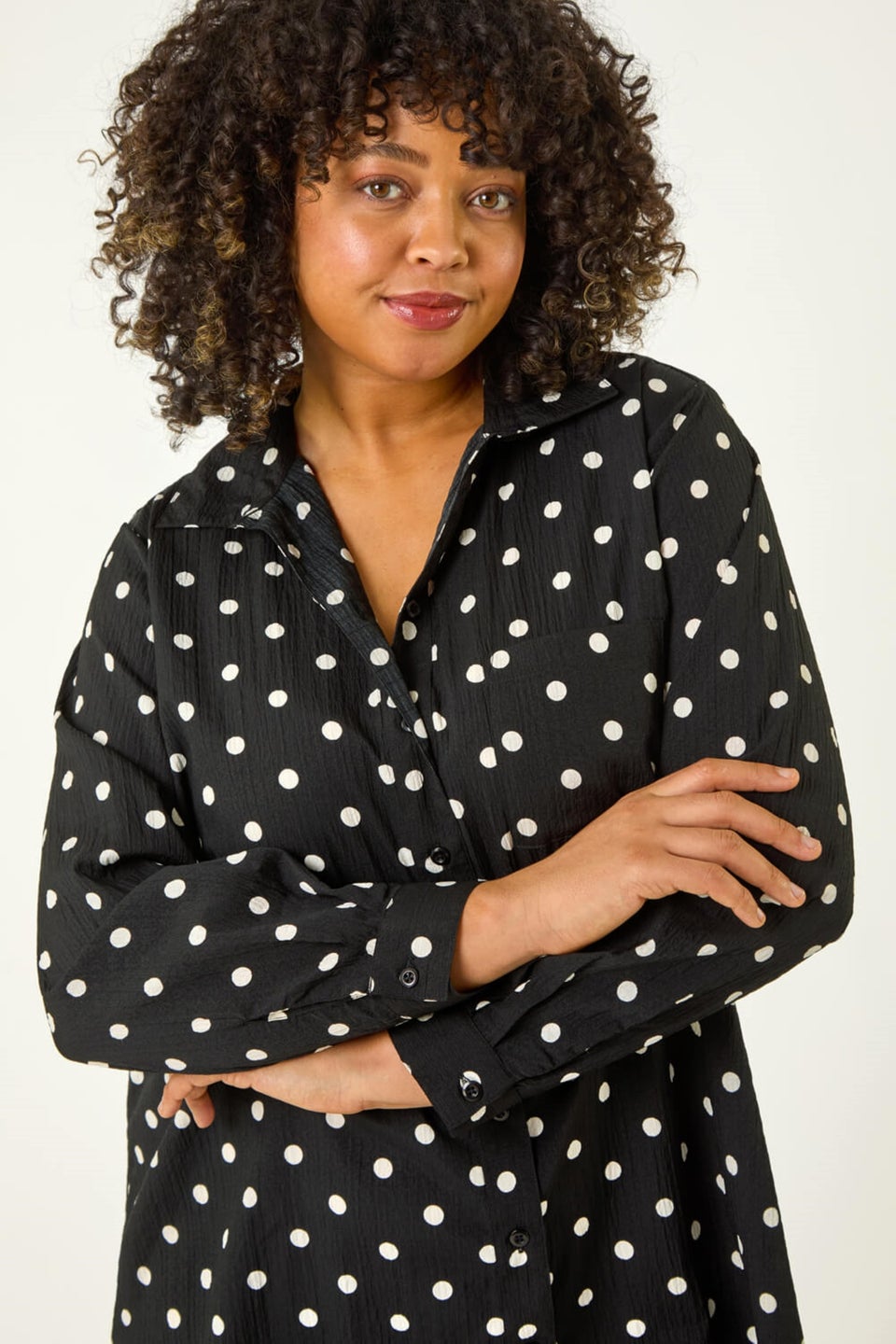 Roman Black Curve Spot Print Button Shirt
