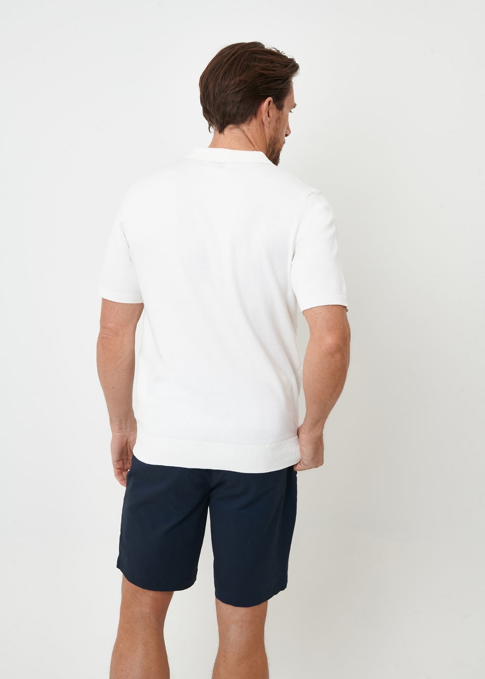 Threadbare Natural Textured Front Quarter Zip Knitted Polo
