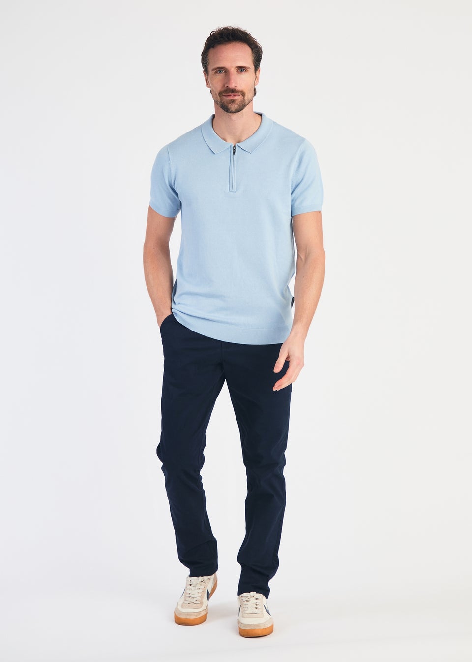 French Connection Blue 1/2 Zip Short Sleeve Polo Shirt