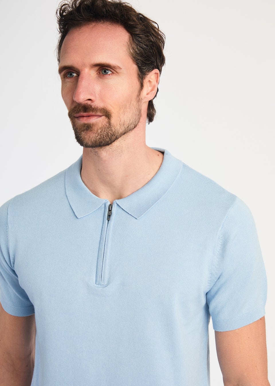 French Connection Blue 1/2 Zip Short Sleeve Polo Shirt