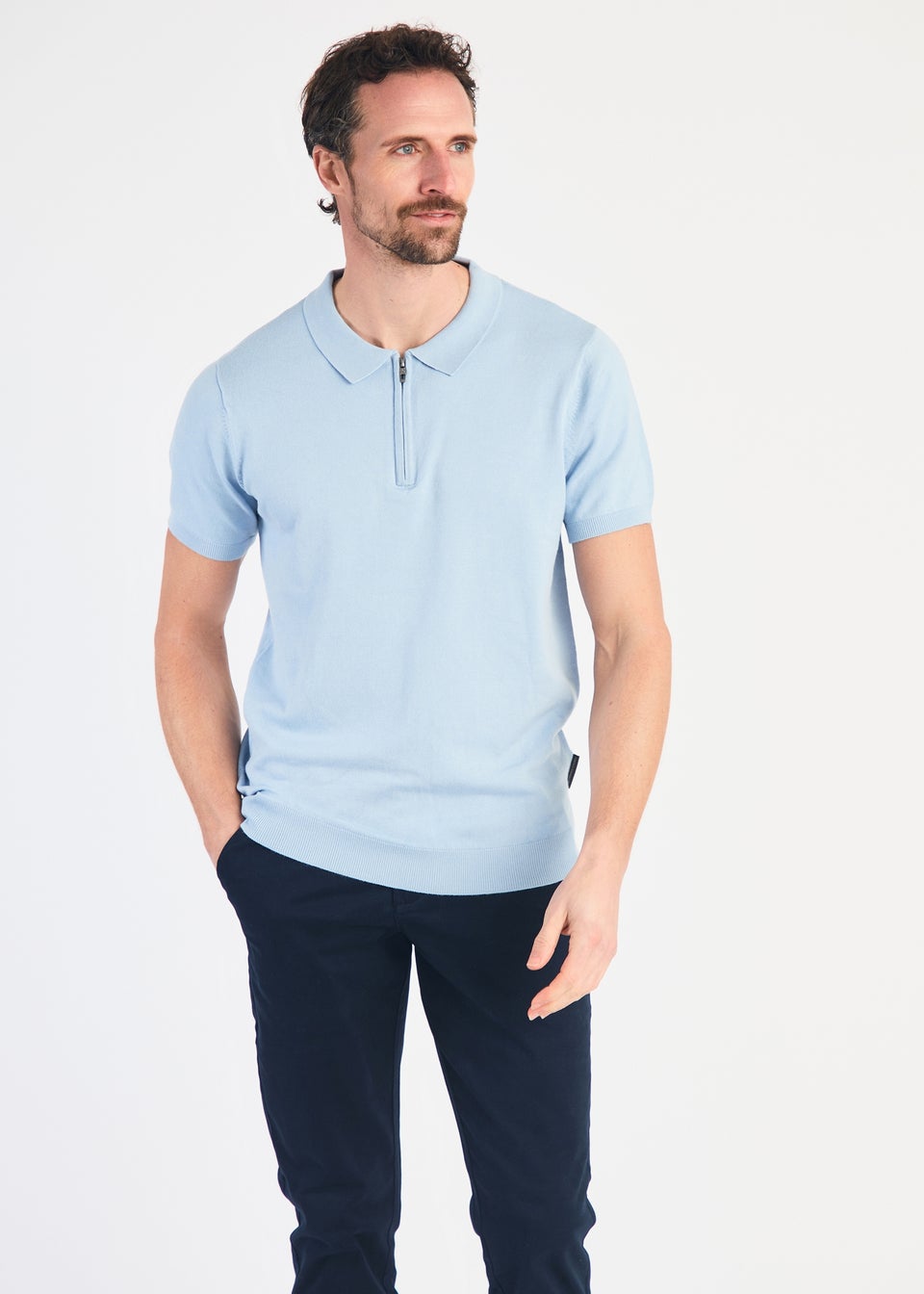 French Connection Blue 1/2 Zip Short Sleeve Polo Shirt