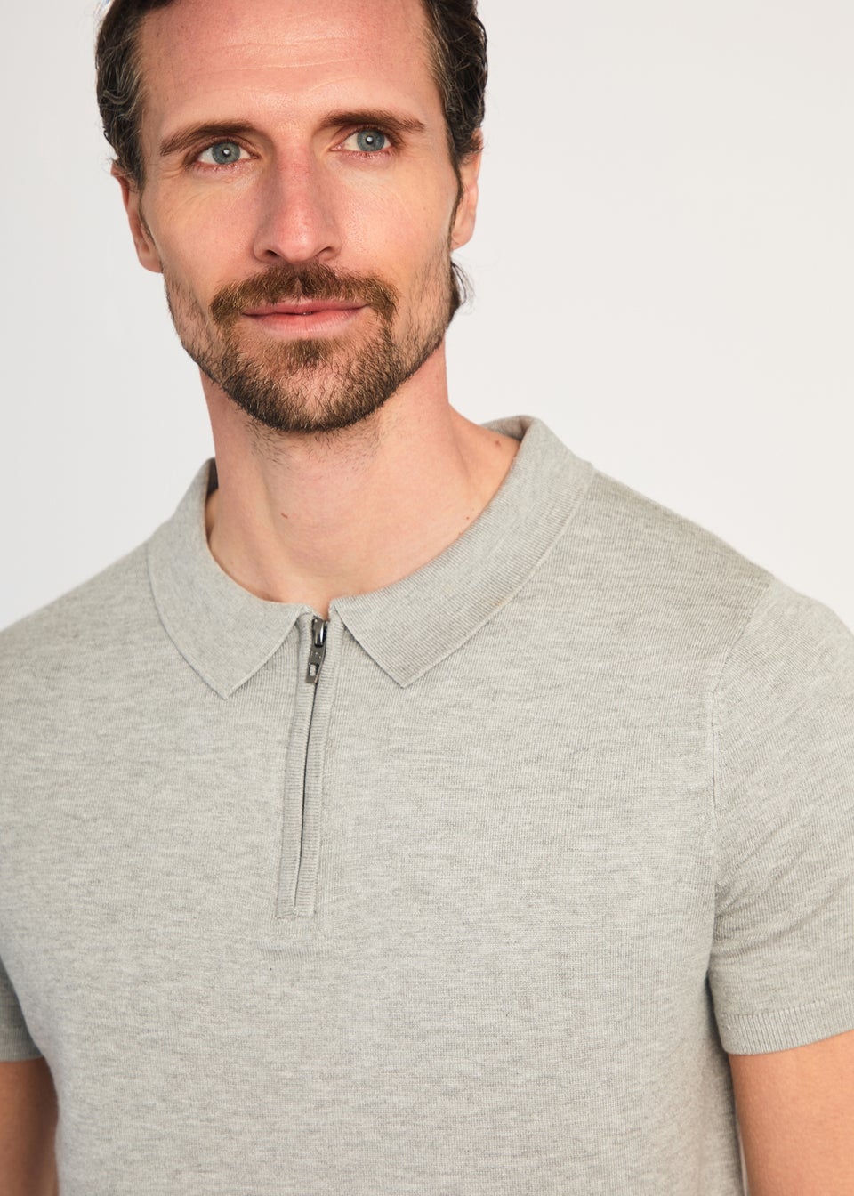 French Connection Light Grey 1/2 Zip Short Sleeve Polo Shirt