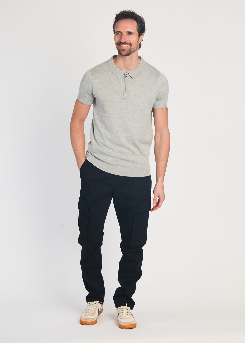 French Connection Light Grey 1/2 Zip Short Sleeve Polo Shirt