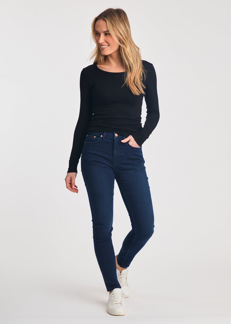 French Connection Blue Cotton Blend Stretch High Rise Skinny Denim Jeans