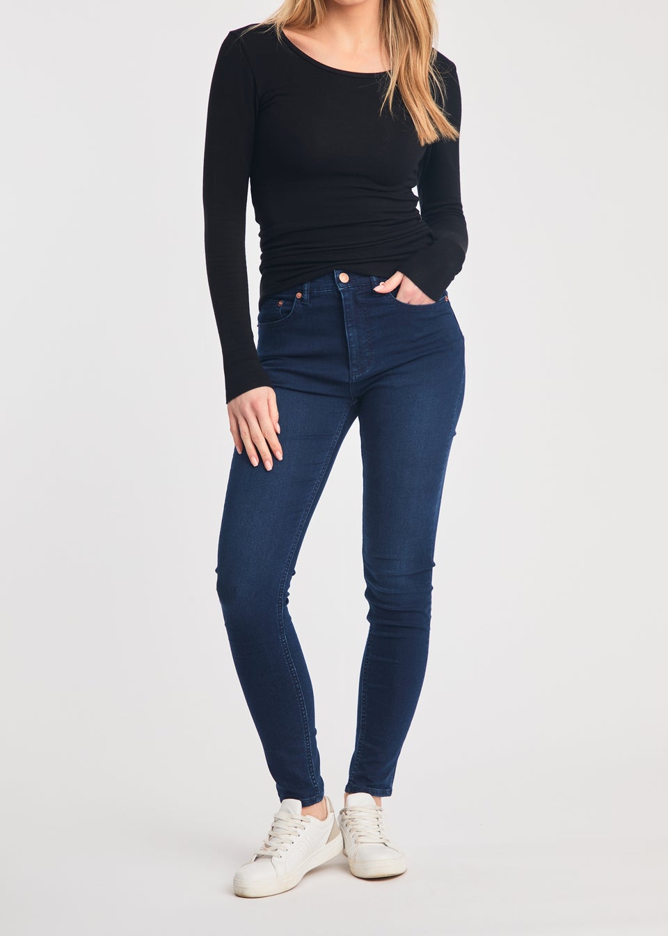 French Connection Blue Cotton Blend Stretch High Rise Skinny Denim Jeans