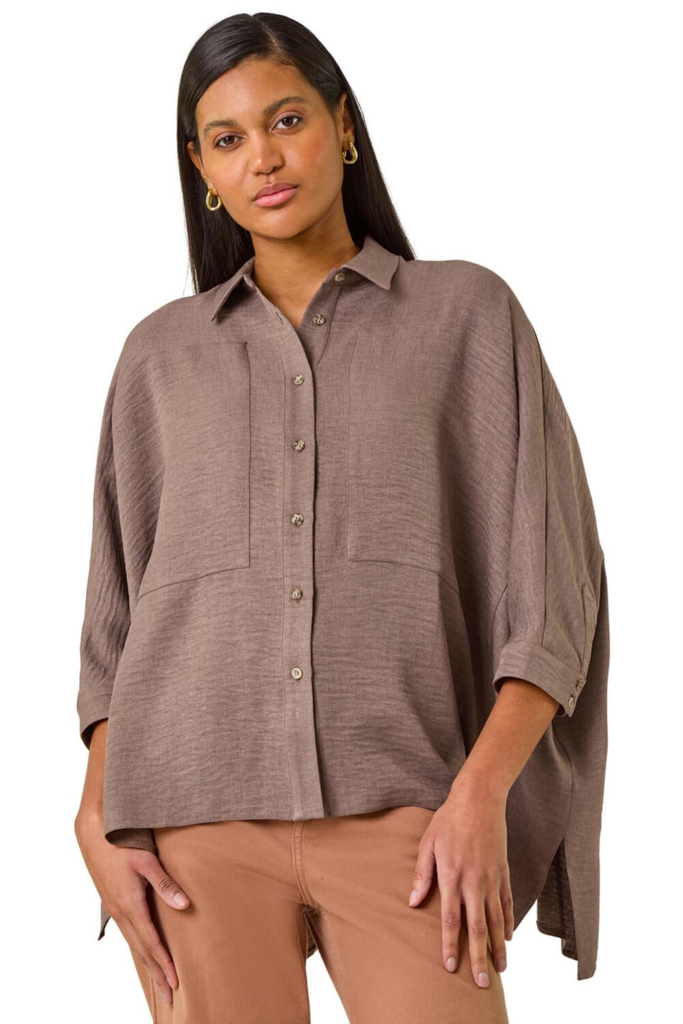 Roman Mocha Boxy Relaxed Blouse