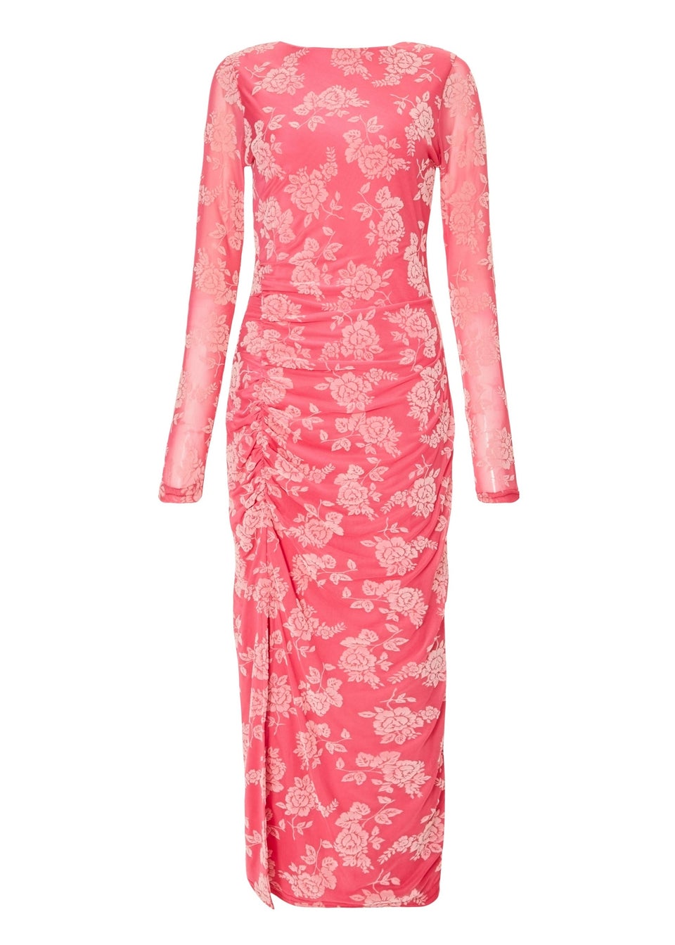 Quiz Magenta Mesh Floral Midaxi Dress