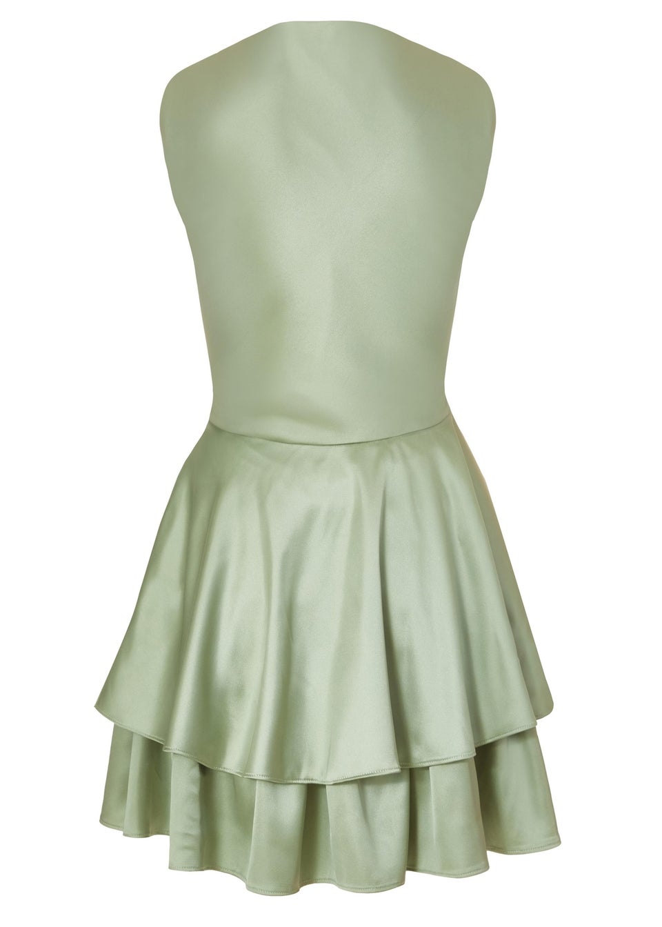 Quiz Green Satin Tiered Skater Dress