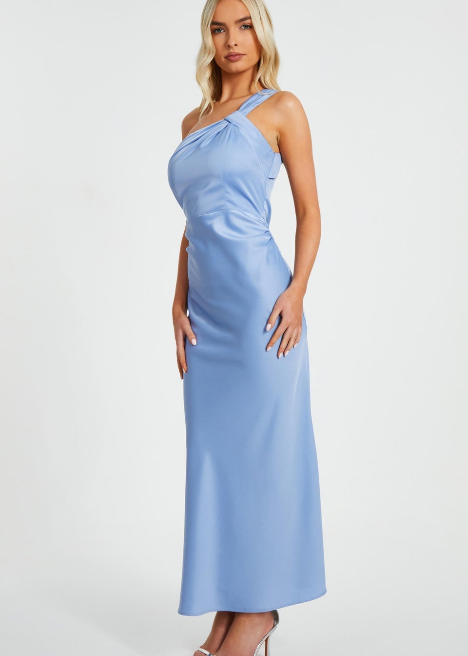 Quiz Blue One Shoulder Midaxi Dress