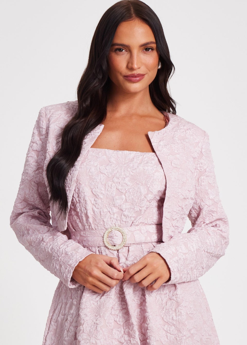 Quiz Pink Jacquard Crop Jacket