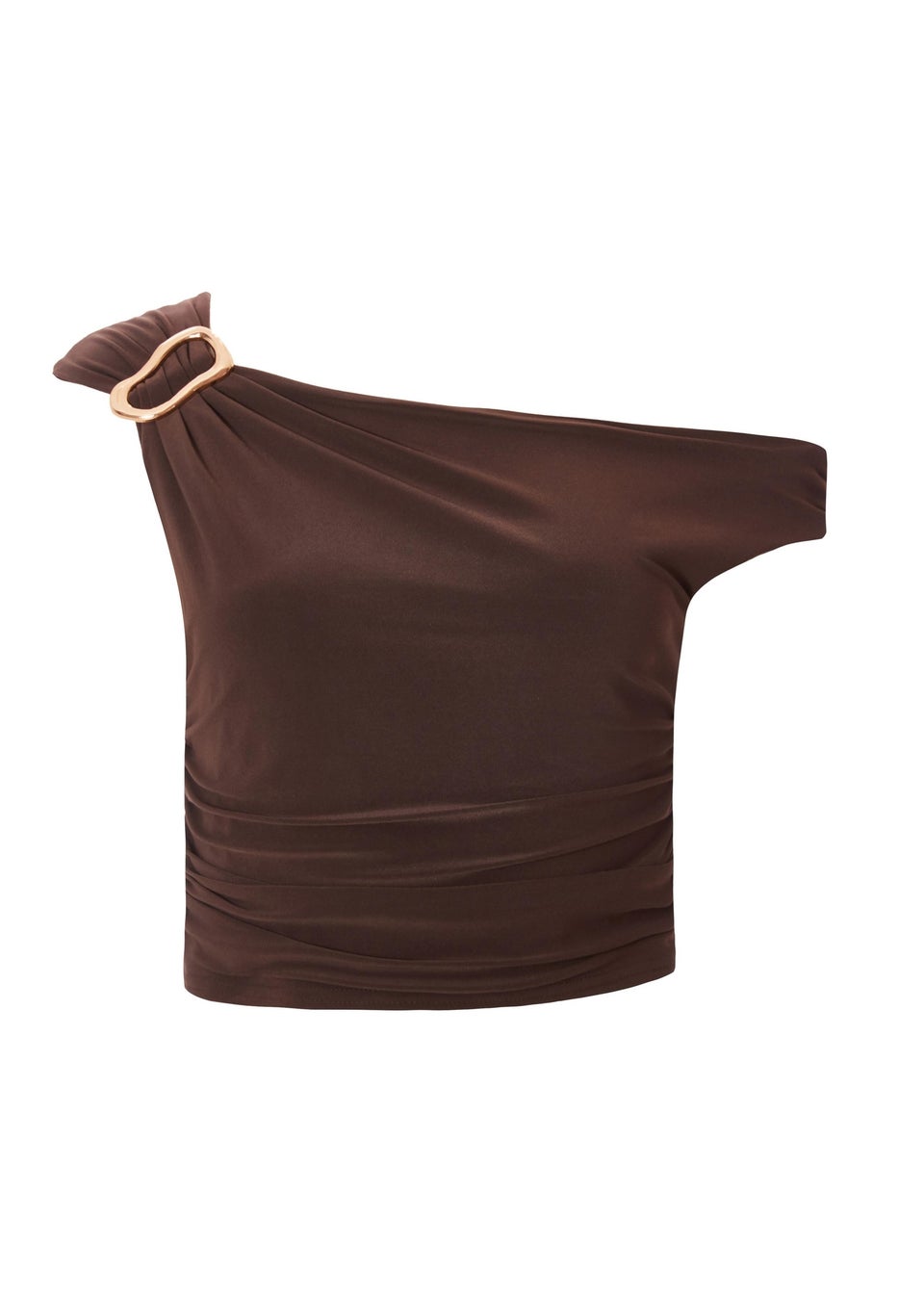 Quiz Brown Buckle One Shoulder Top