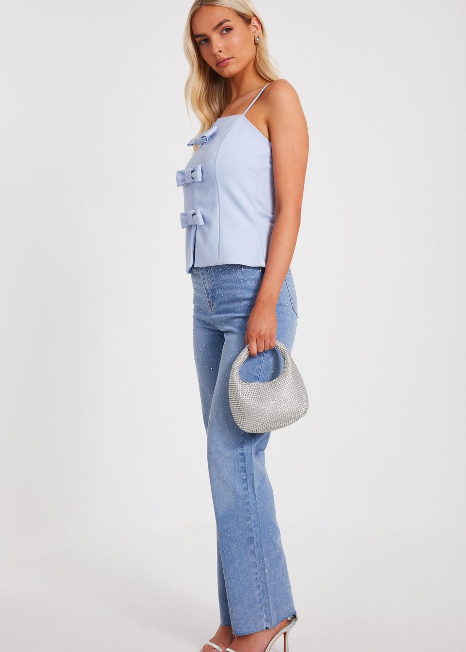 Quiz Blue Bow Front Strappy Top