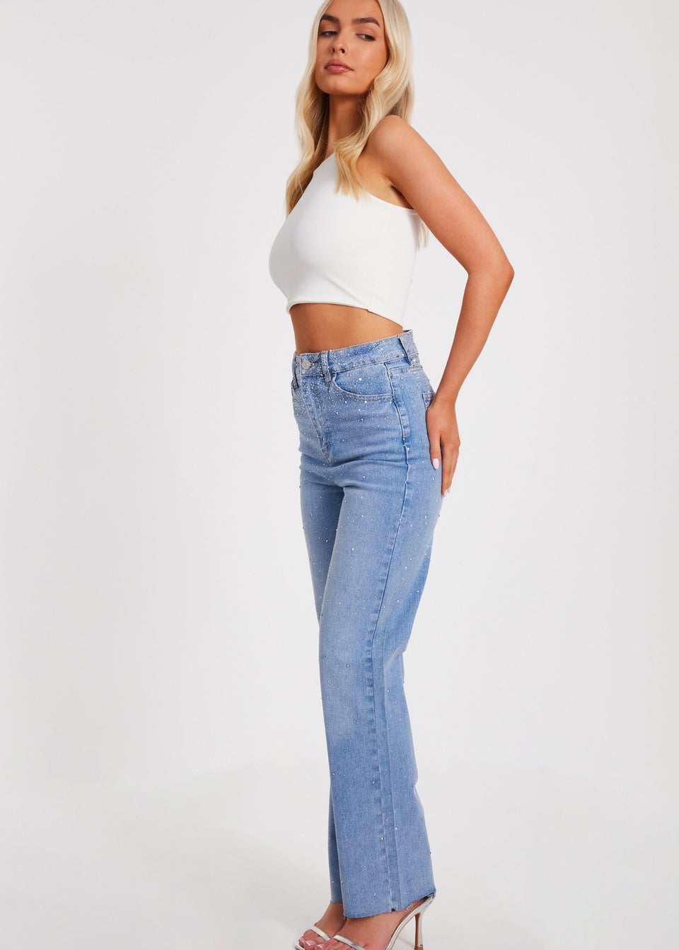Quiz Blue Denim Embellished Jeans