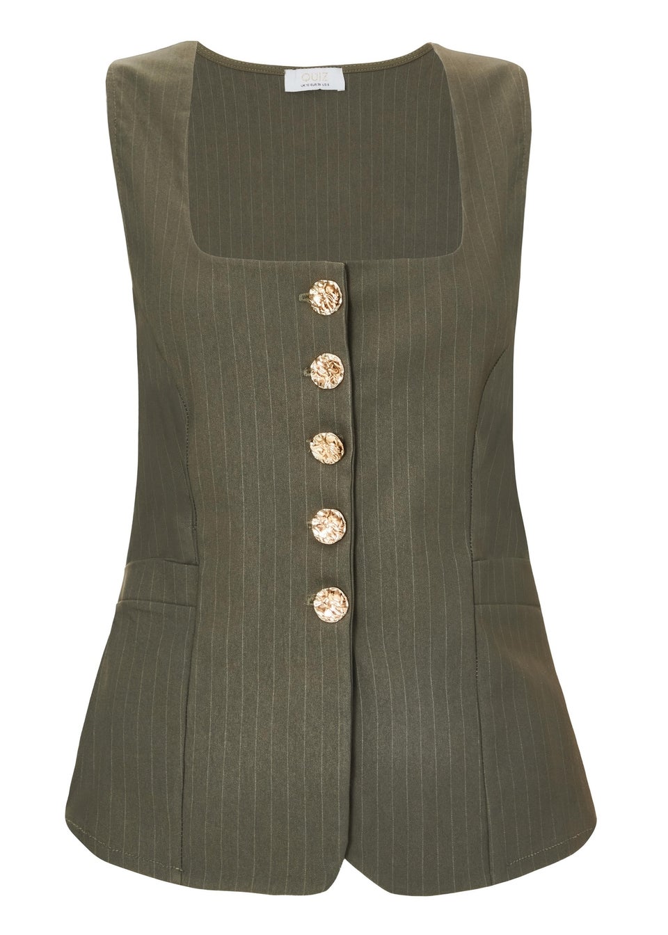 Quiz Khaki Pinstripe Button Front Waistcoat