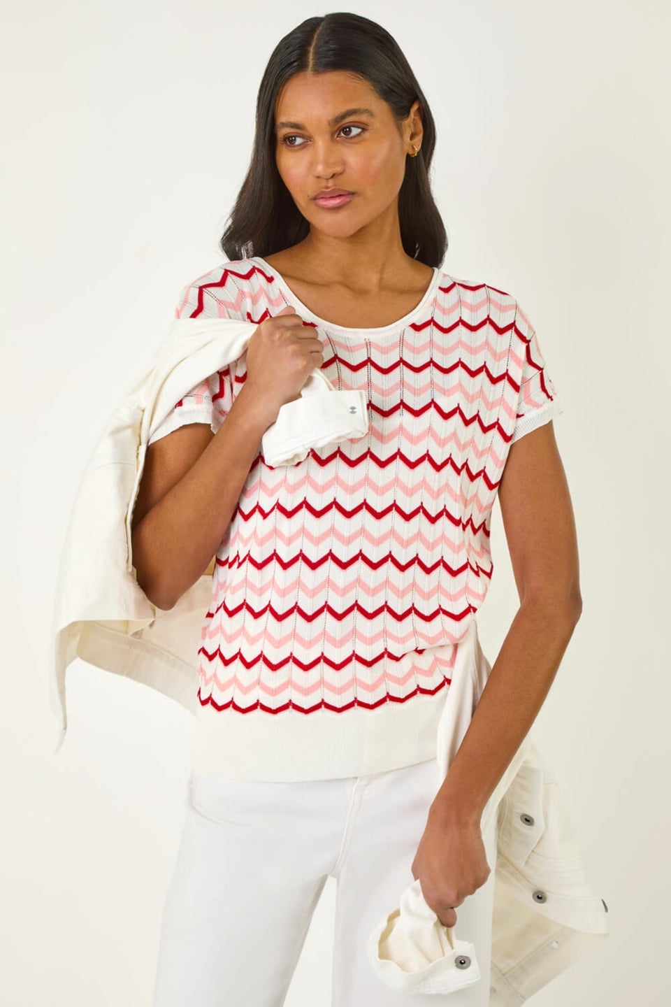 Roman Pink Textured Chevron Contrast Top